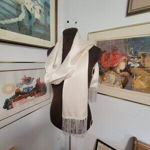 100% Silk Vintage Rectangular Scarf with Fringe
